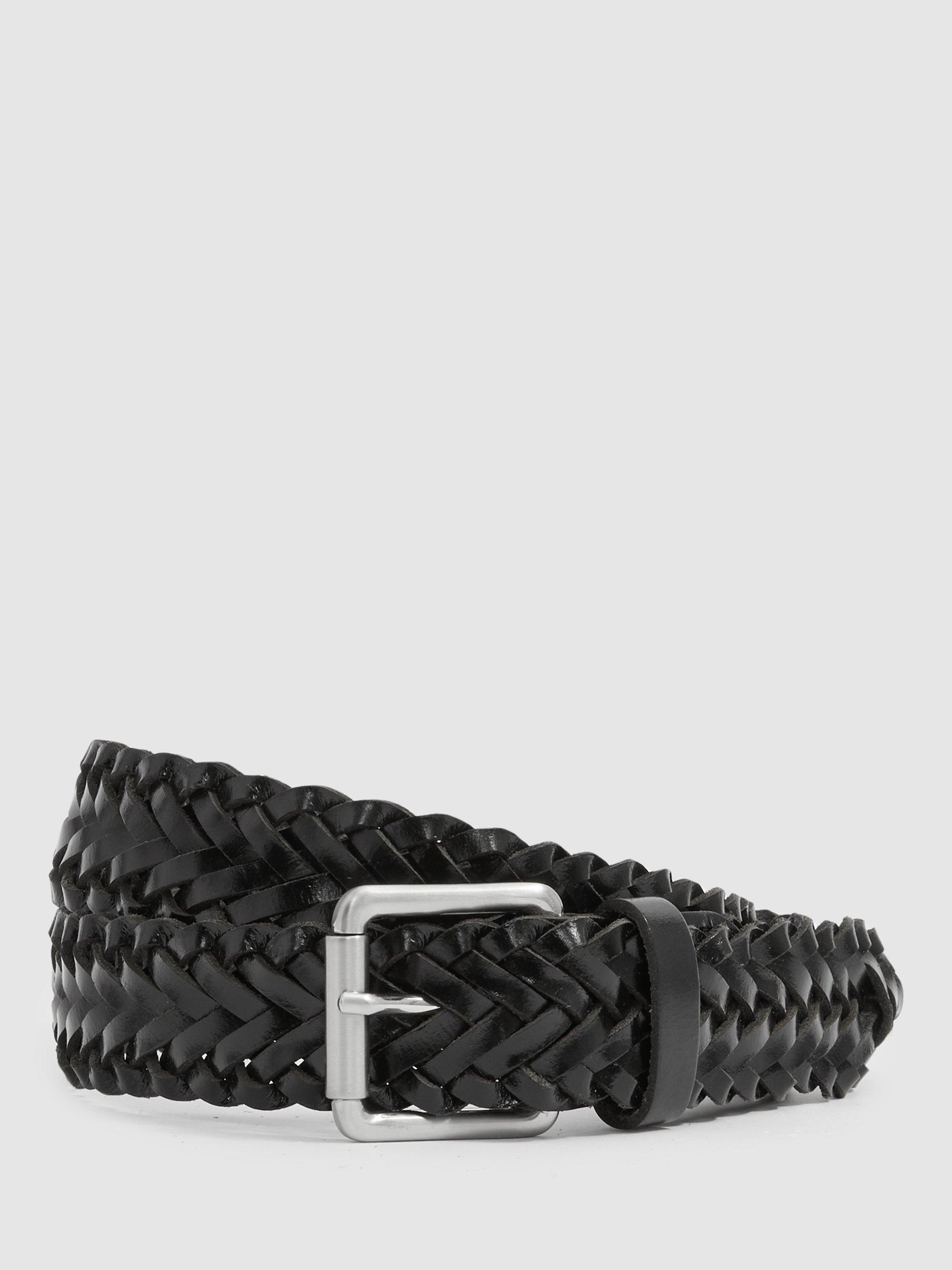 Product image 1 of 4, which shows Reiss Carlton Leather Belt, Black, 28R