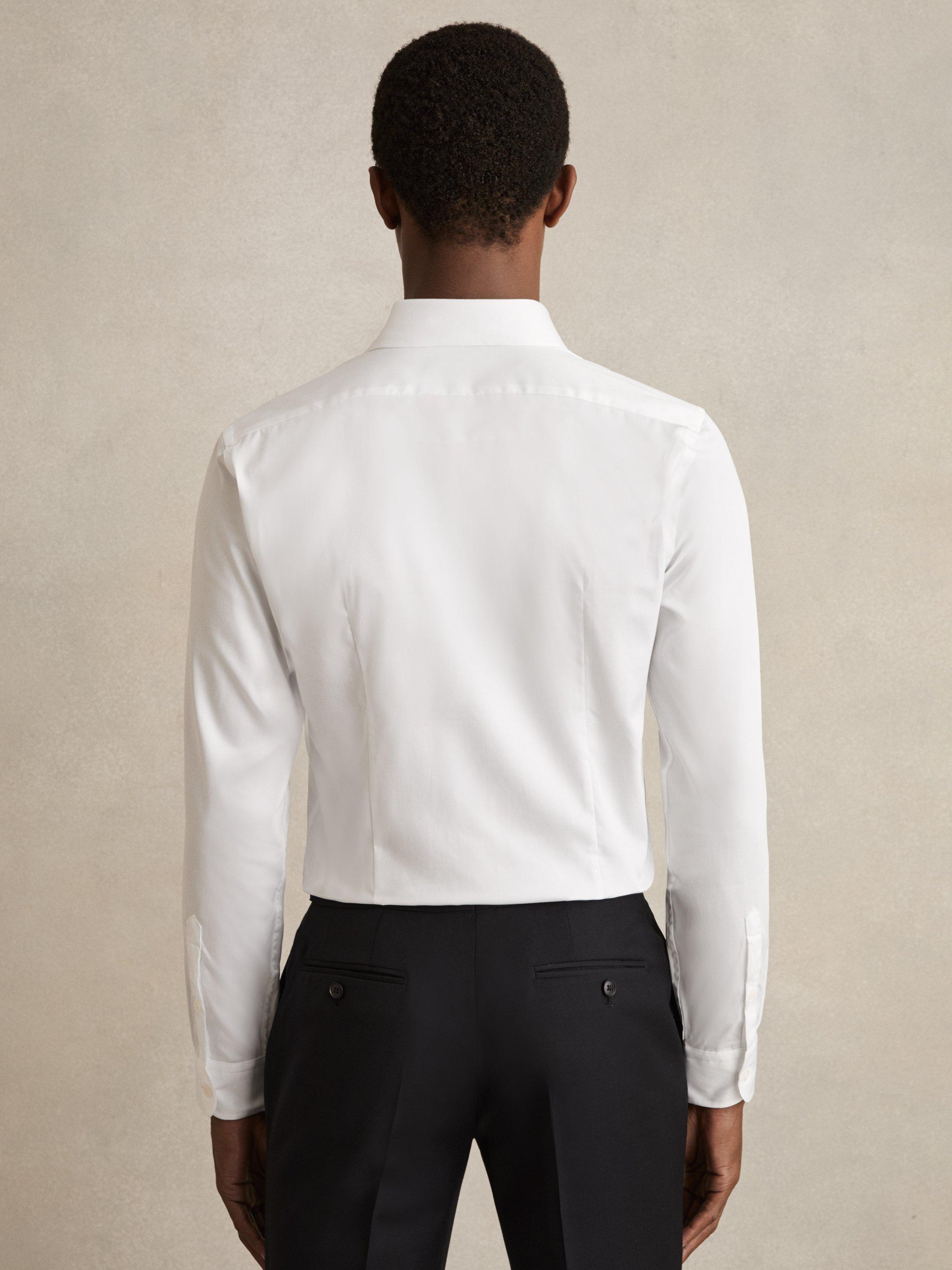 Product image 2 of 5, which shows Reiss Remote Slim Fit Cotton Satin Shirt, White, XS