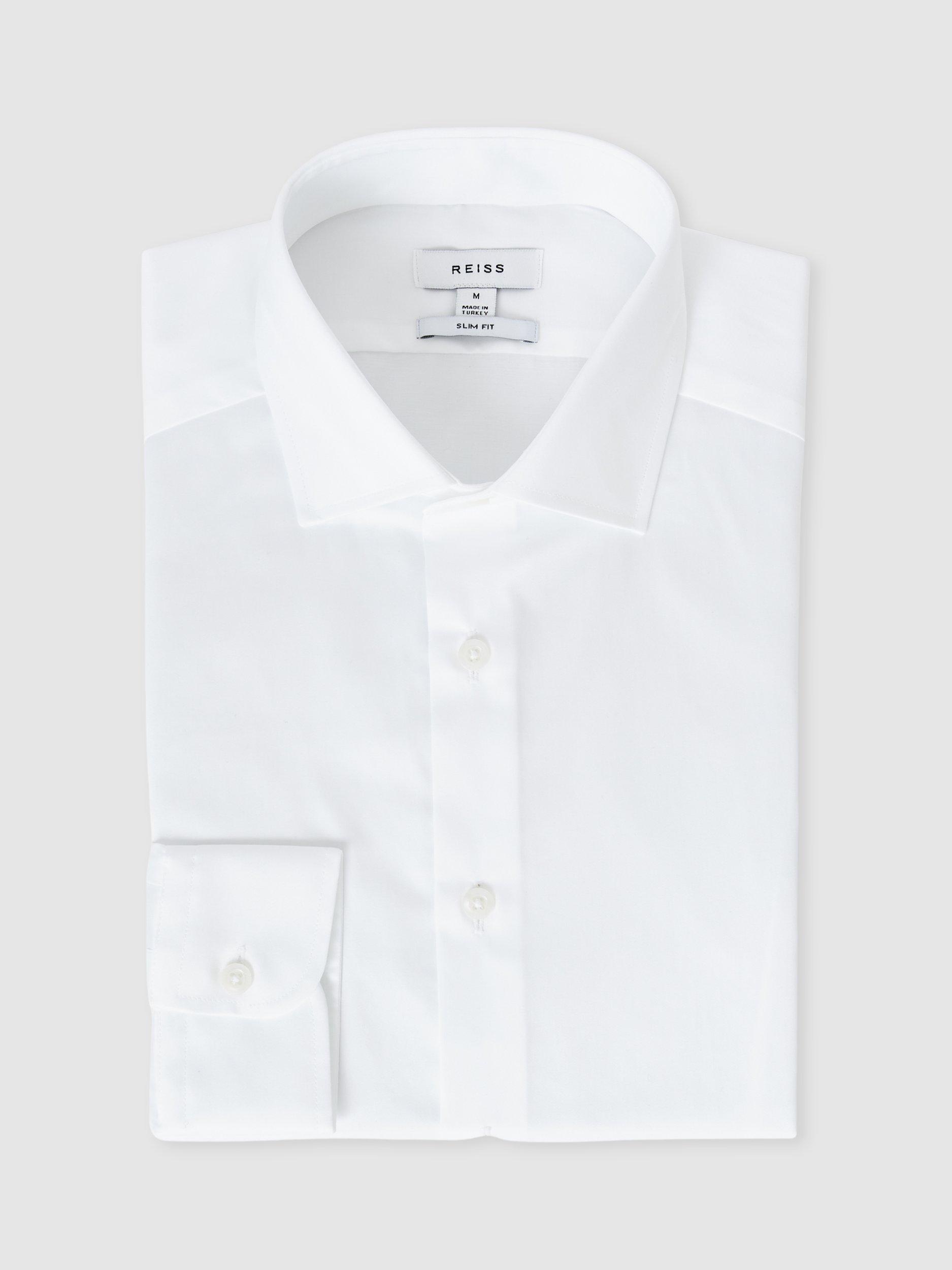 Product image 3 of 5, which shows Reiss Remote Slim Fit Cotton Satin Shirt, White, XS