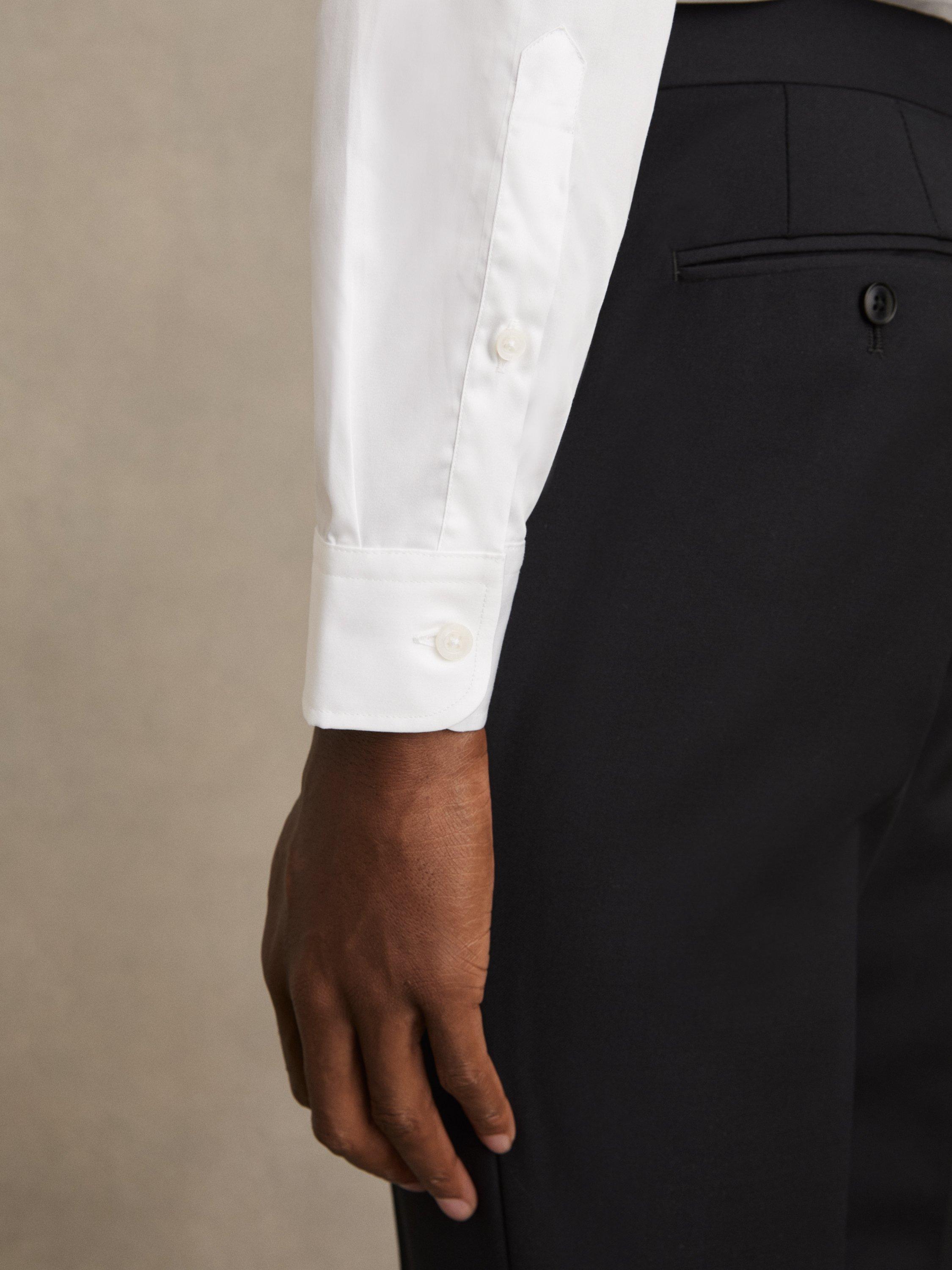 Product image 4 of 5, which shows Reiss Remote Slim Fit Cotton Satin Shirt, White, XS