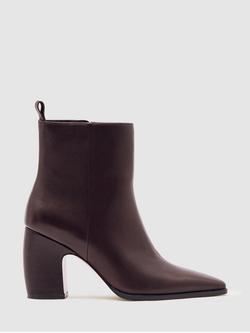 Reiss Amy Leather Pointed Ankle Boots, Oxblood