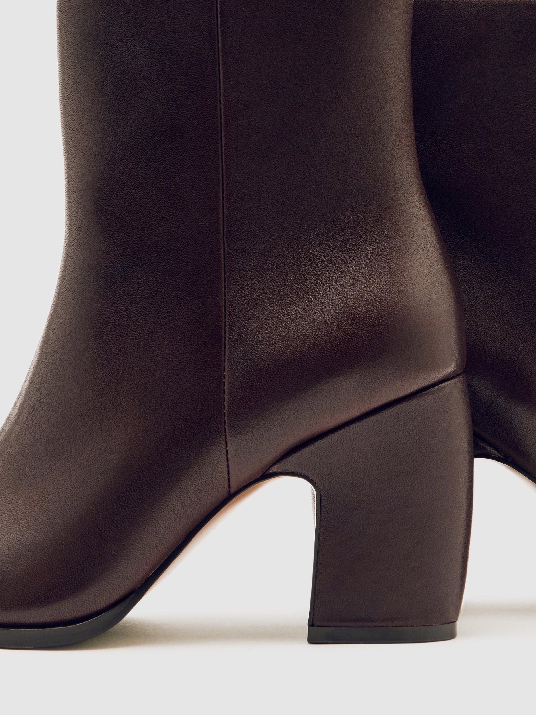 Product image 2 of 5, which shows Reiss Amy Leather Pointed Ankle Boots, Oxblood, 3