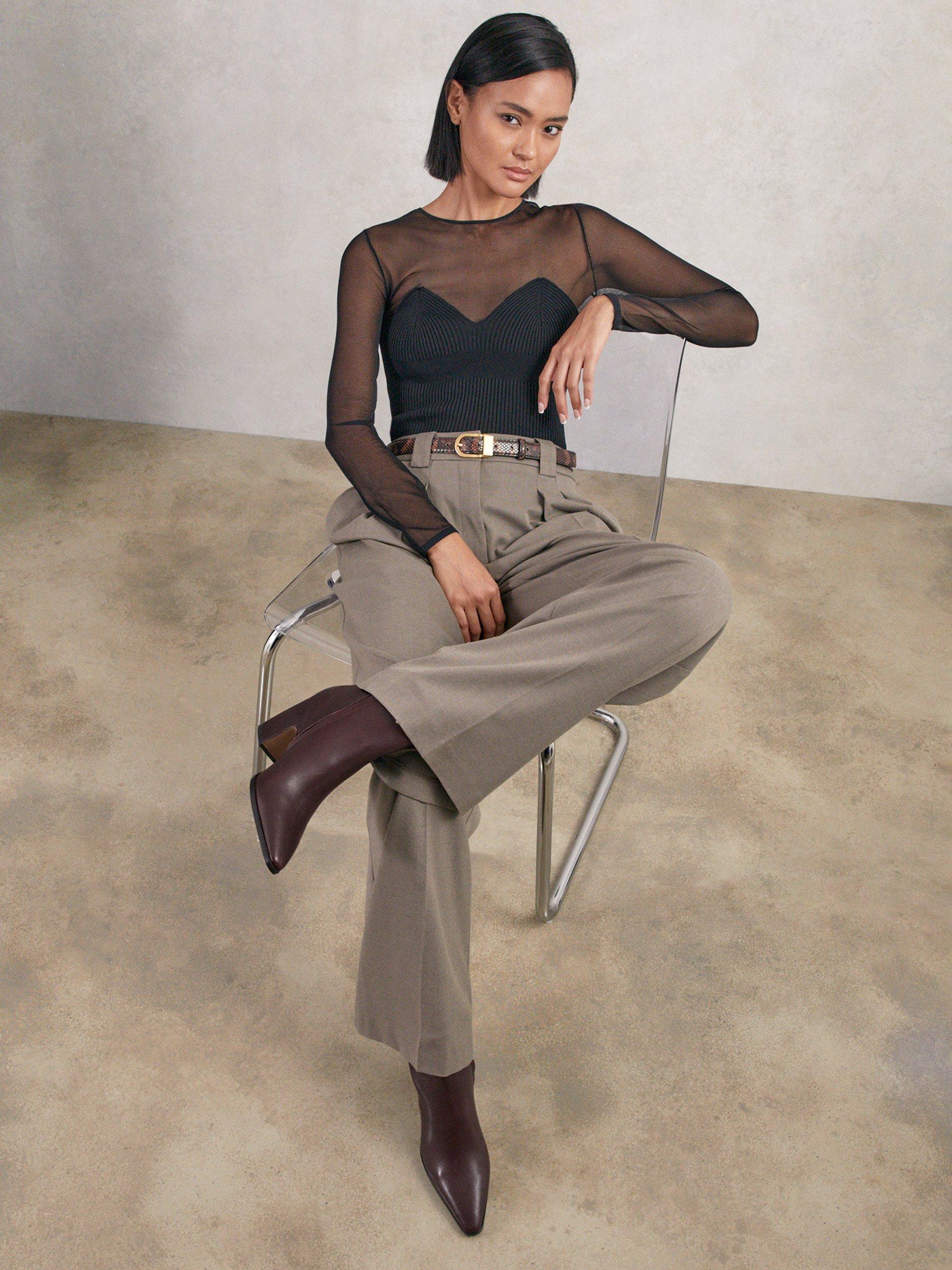 Product image 3 of 5, which shows Reiss Amy Leather Pointed Ankle Boots, Oxblood, 3