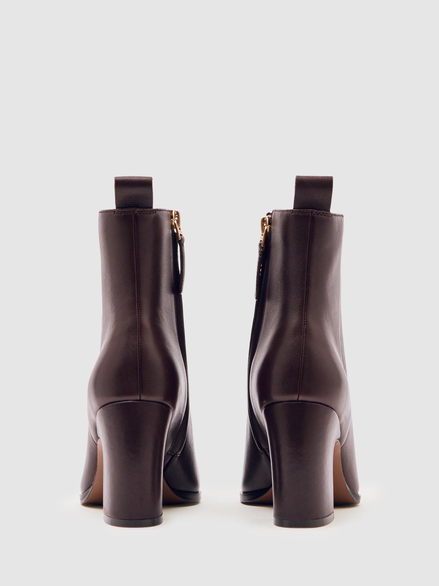 Product image 5 of 5, which shows Reiss Amy Leather Pointed Ankle Boots, Oxblood, 3