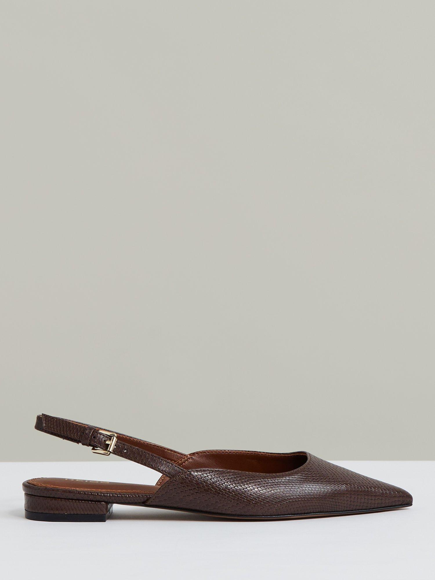 Product image 1 of 4, which shows Reiss Aubrey Pointed Leather Pumps, Chocolate, 3