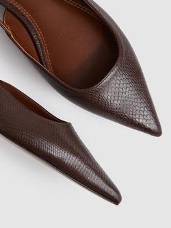 Reiss Aubrey Pointed Leather Pumps - view 2, Chocolate