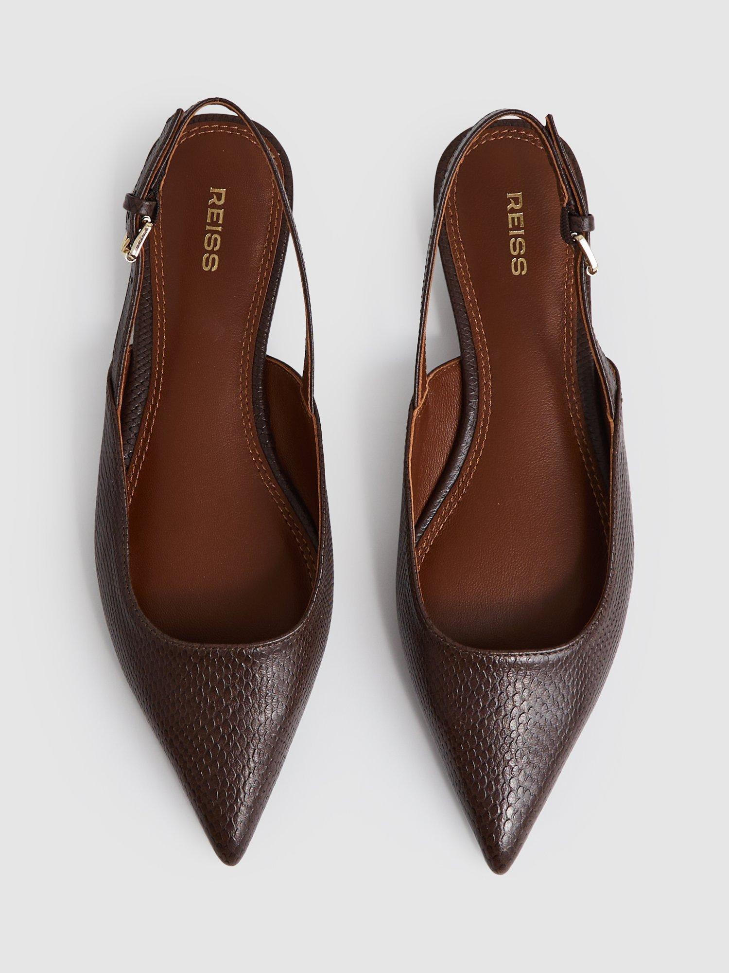 Product image 3 of 4, which shows Reiss Aubrey Pointed Leather Pumps, Chocolate, 3