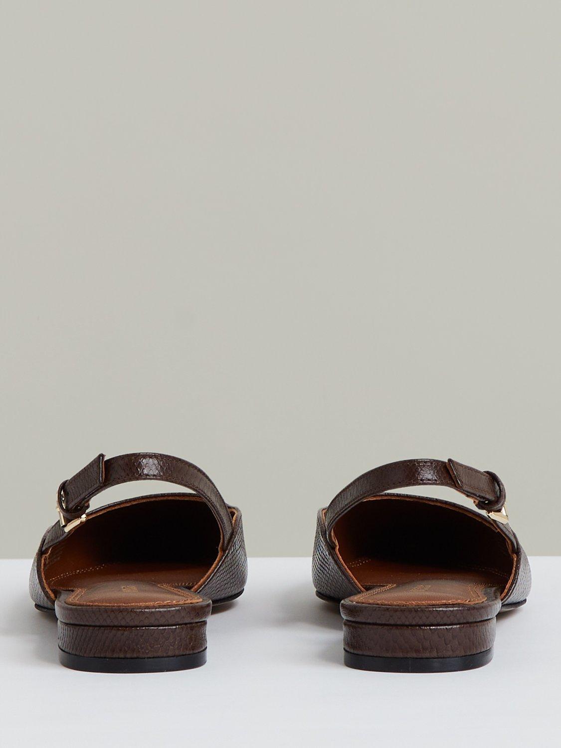 Product image 4 of 4, which shows Reiss Aubrey Pointed Leather Pumps, Chocolate, 3