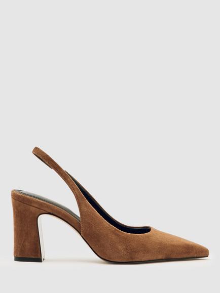 Reiss Lorena Slingback Suede Court Shoes, Tan, Tan