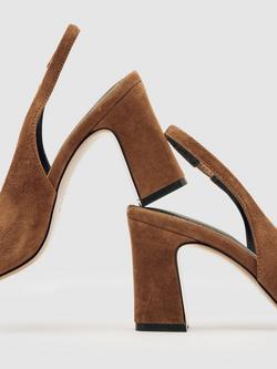 Reiss Lorena Slingback Suede Court Shoes, Tan - view 2, Tan