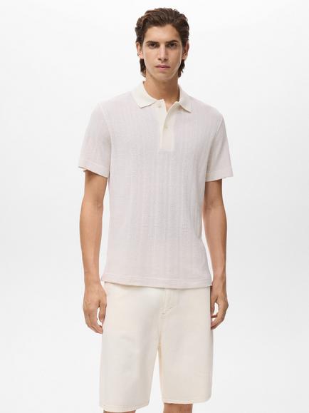 Mango Armip Short Sleeve Polo Shirt, Natural White