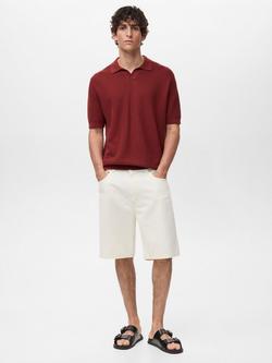 Mango Cotton Ribbed Knit Short Sleeve Polo Shirt - view 2, Dark Red