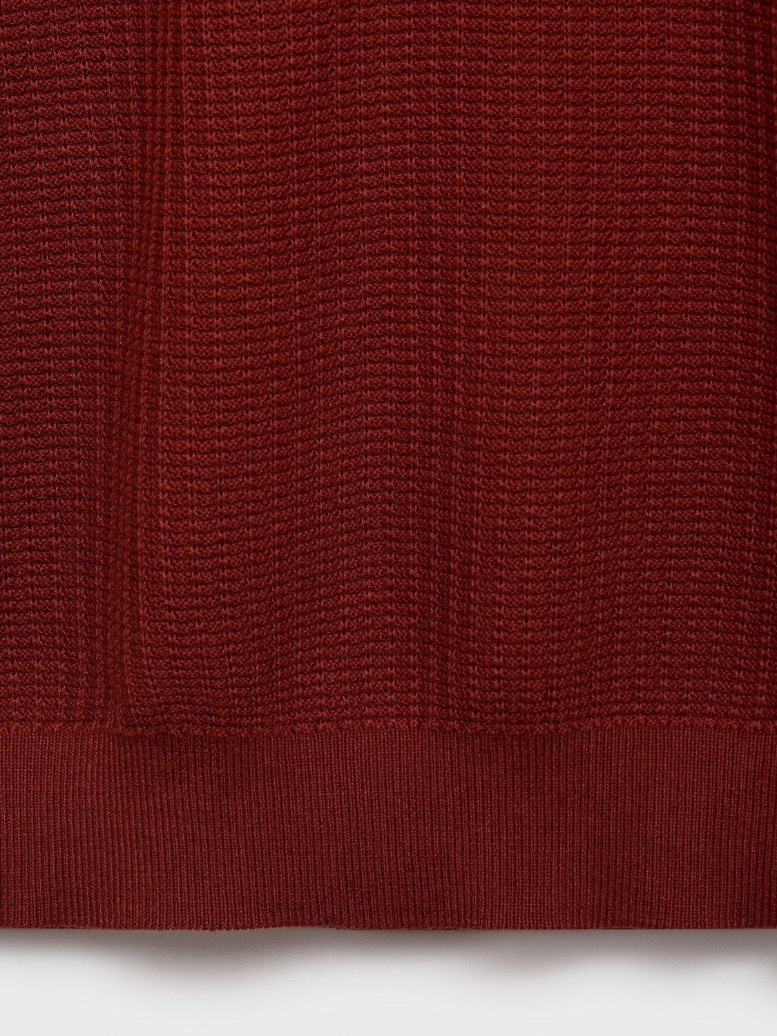 Product image 5 of 8, which shows Mango Cotton Ribbed Knit Short Sleeve Polo Shirt, Dark Red, S