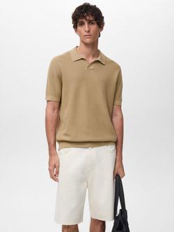 Mango Fluid Cotton Regular Fit Short Sleeve Polo Shirt, Light Beige