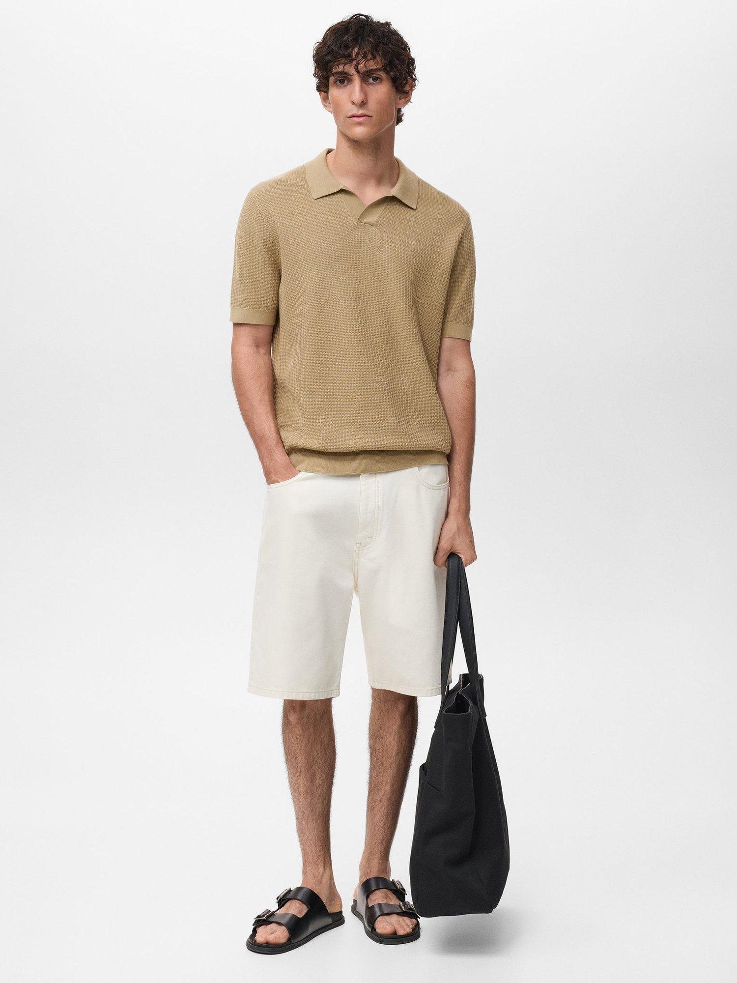 Product image 2 of 8, which shows Mango Fluid Cotton Regular Fit Short Sleeve Polo Shirt, Light Beige, S