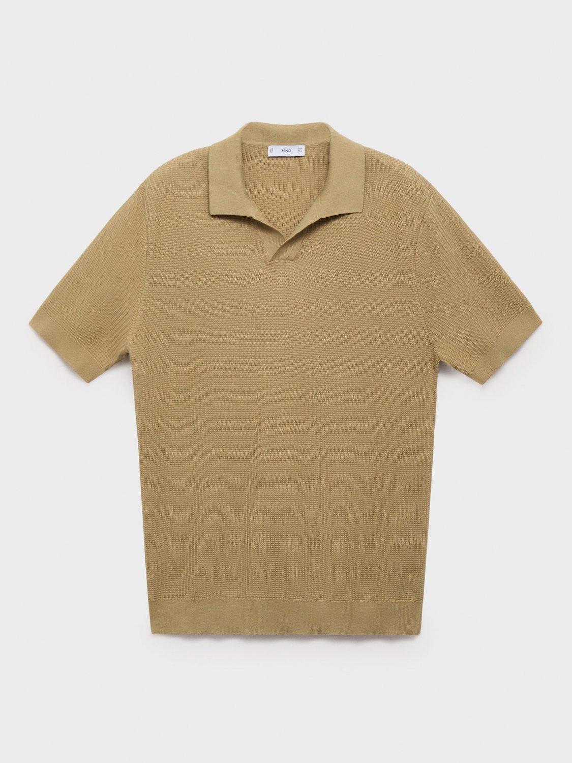 Product image 3 of 8, which shows Mango Fluid Cotton Regular Fit Short Sleeve Polo Shirt, Light Beige, S