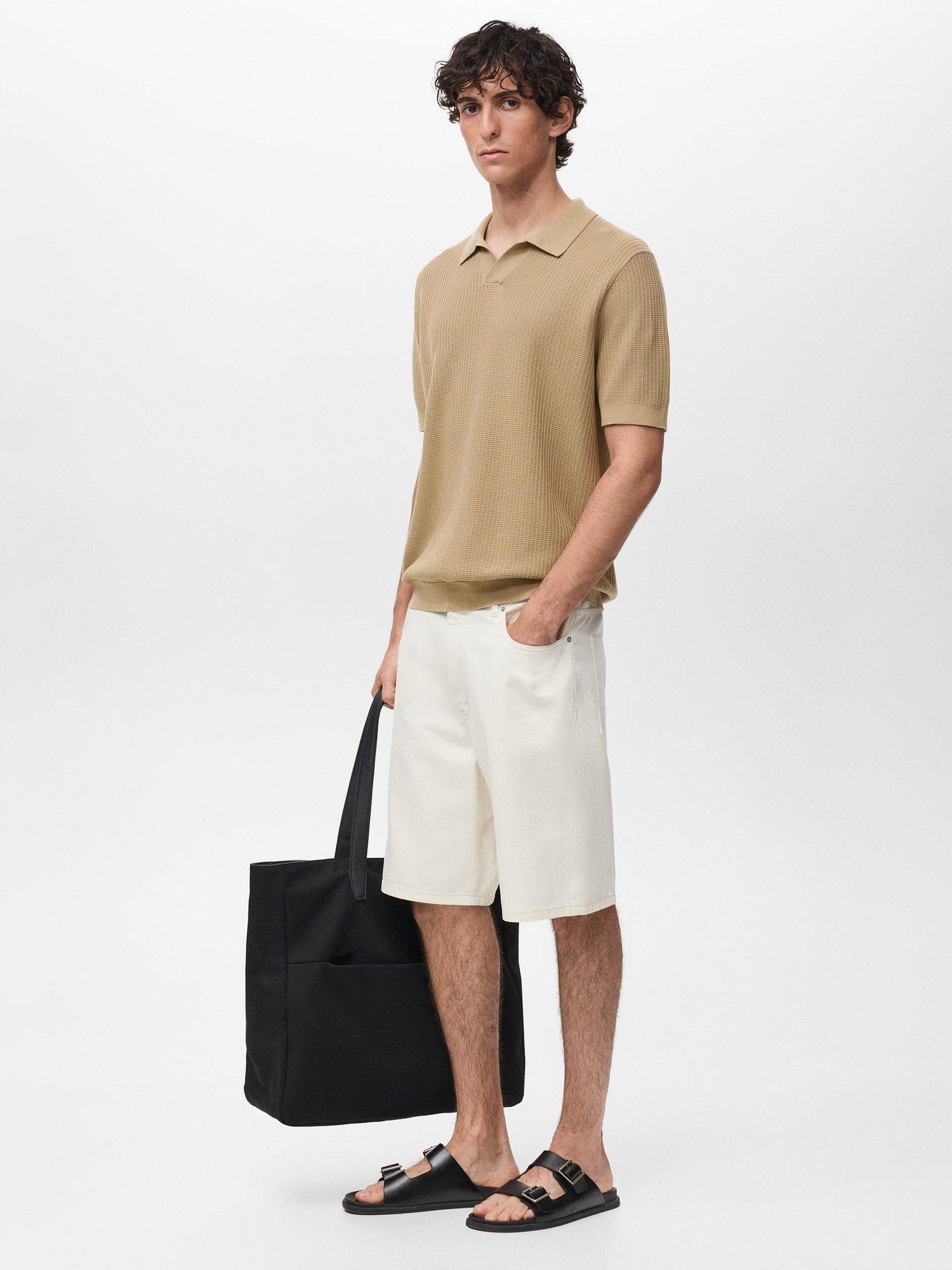 Product image 7 of 8, which shows Mango Fluid Cotton Regular Fit Short Sleeve Polo Shirt, Light Beige, S