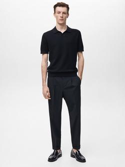 Mango Cotton Ribbed Knit Short Sleeve Polo Shirt - view 2, Black