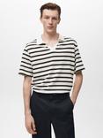 Mango Saturno Cotton Blend Regular Fit Striped Open Neck Polo Shirt, Natural White/Black