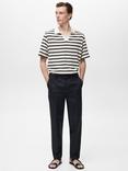 Mango Saturno Cotton Blend Regular Fit Striped Open Neck Polo Shirt, Natural White/Black