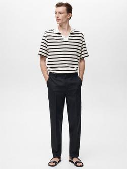 Mango Saturno Cotton Blend Regular Fit Striped Open Neck Polo Shirt, Natural White/Black - view 2, Natural White/Black