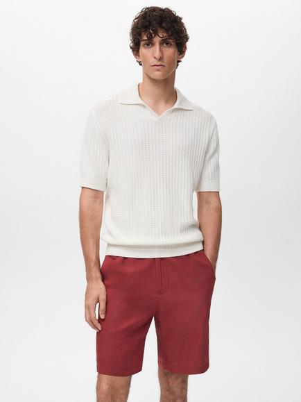 Mango Hondarra Short Sleeve Cotton Knit Polo Shirt, Natural White, Natural White