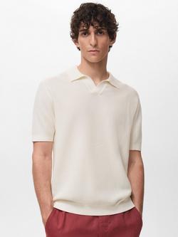 Mango Fluid Cotton Regular Fit Short Sleeve Polo Shirt, Natural White