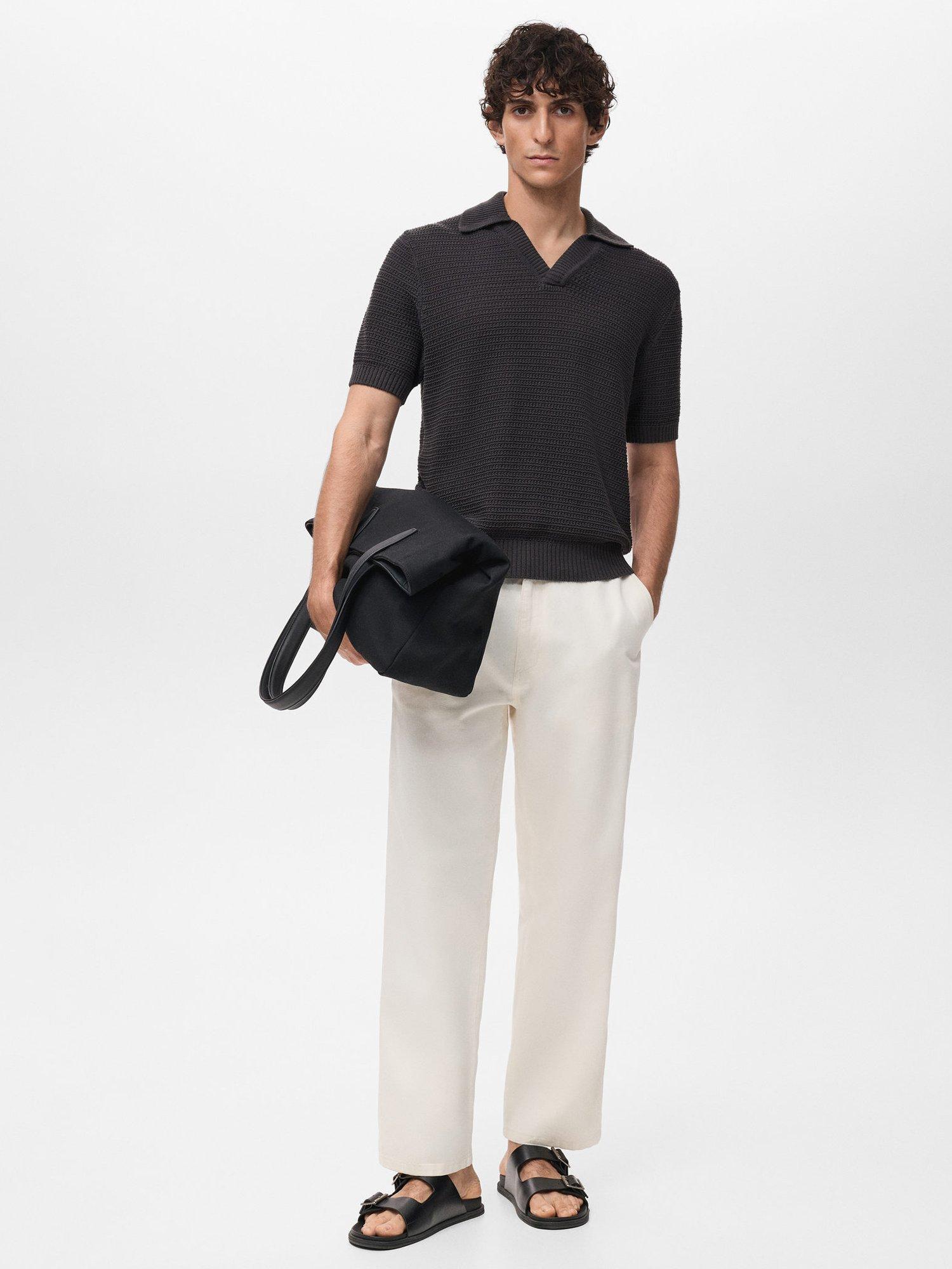 Product image 2 of 8, which shows Mango Splash Crochet Short Sleeve Polo Shirt, Charcoal, L