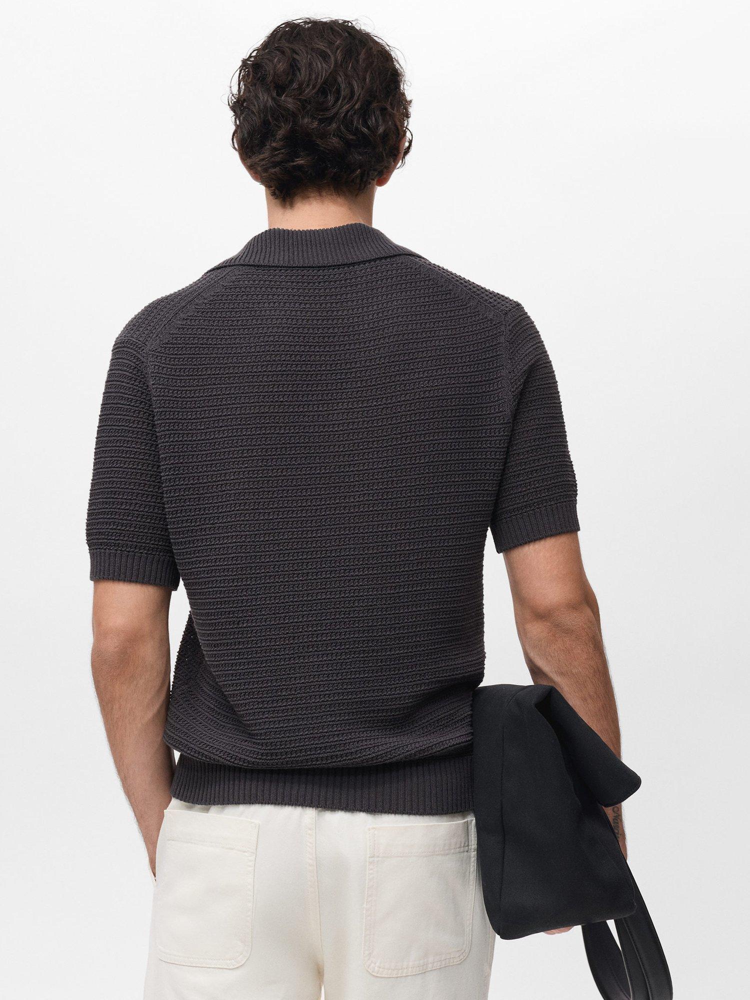 Product image 4 of 8, which shows Mango Splash Crochet Short Sleeve Polo Shirt, Charcoal, L