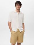 Mango Splash Cotton Blend Knitted Regular Fit Short Sleeve Shirt, Natural White