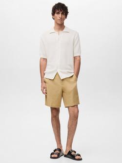 Mango Splash Cotton Blend Knitted Regular Fit Short Sleeve Shirt, Natural White - view 2, Natural White