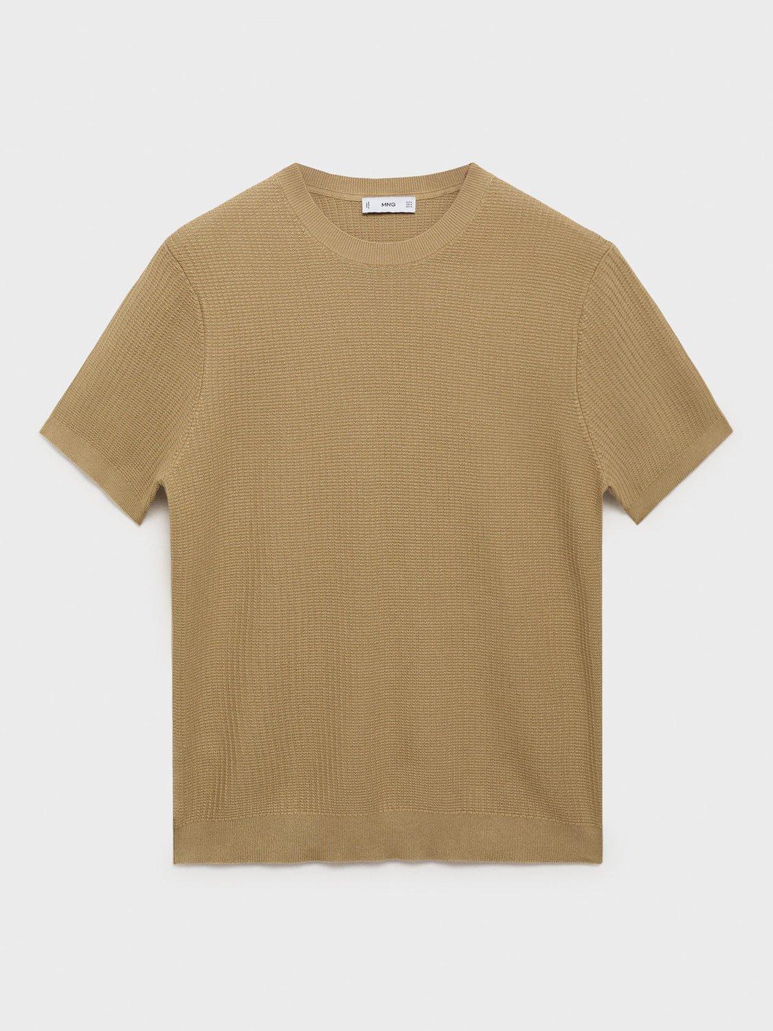 Product image 3 of 8, which shows Mango Fluid Cotton Knitted T-Shirt, Light Beige, L