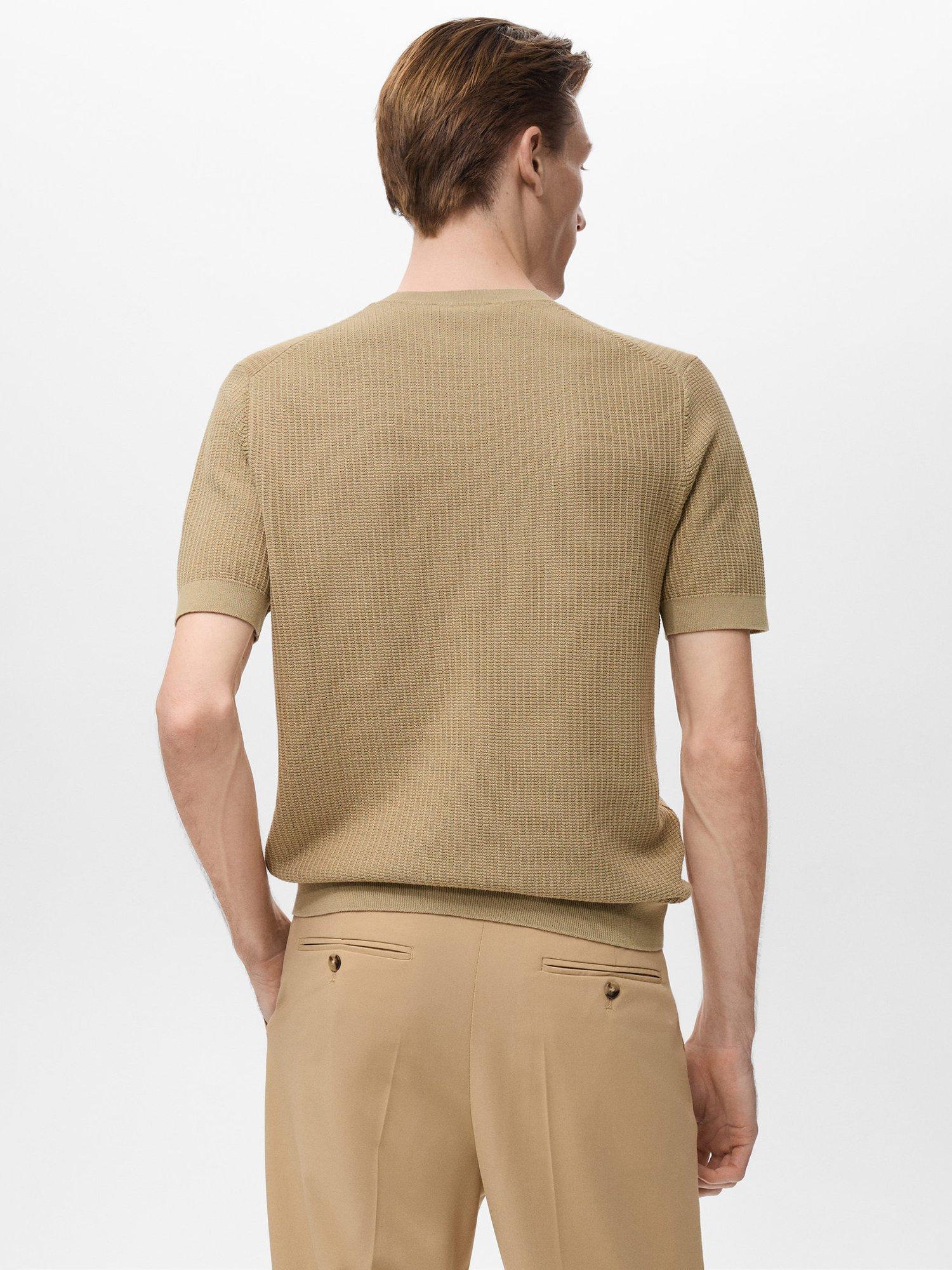 Product image 4 of 8, which shows Mango Fluid Cotton Knitted T-Shirt, Light Beige, L