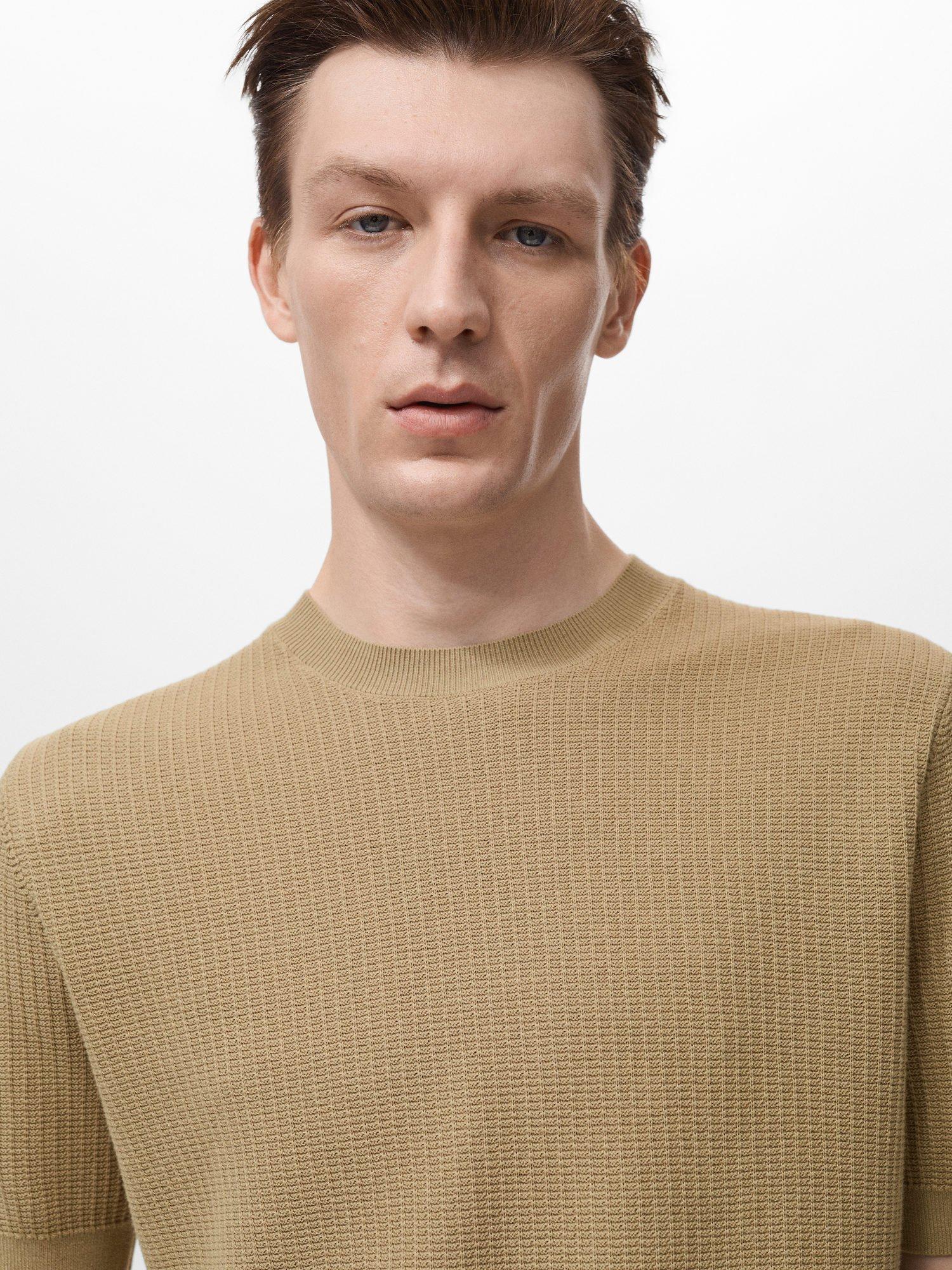 Product image 6 of 8, which shows Mango Fluid Cotton Knitted T-Shirt, Light Beige, L