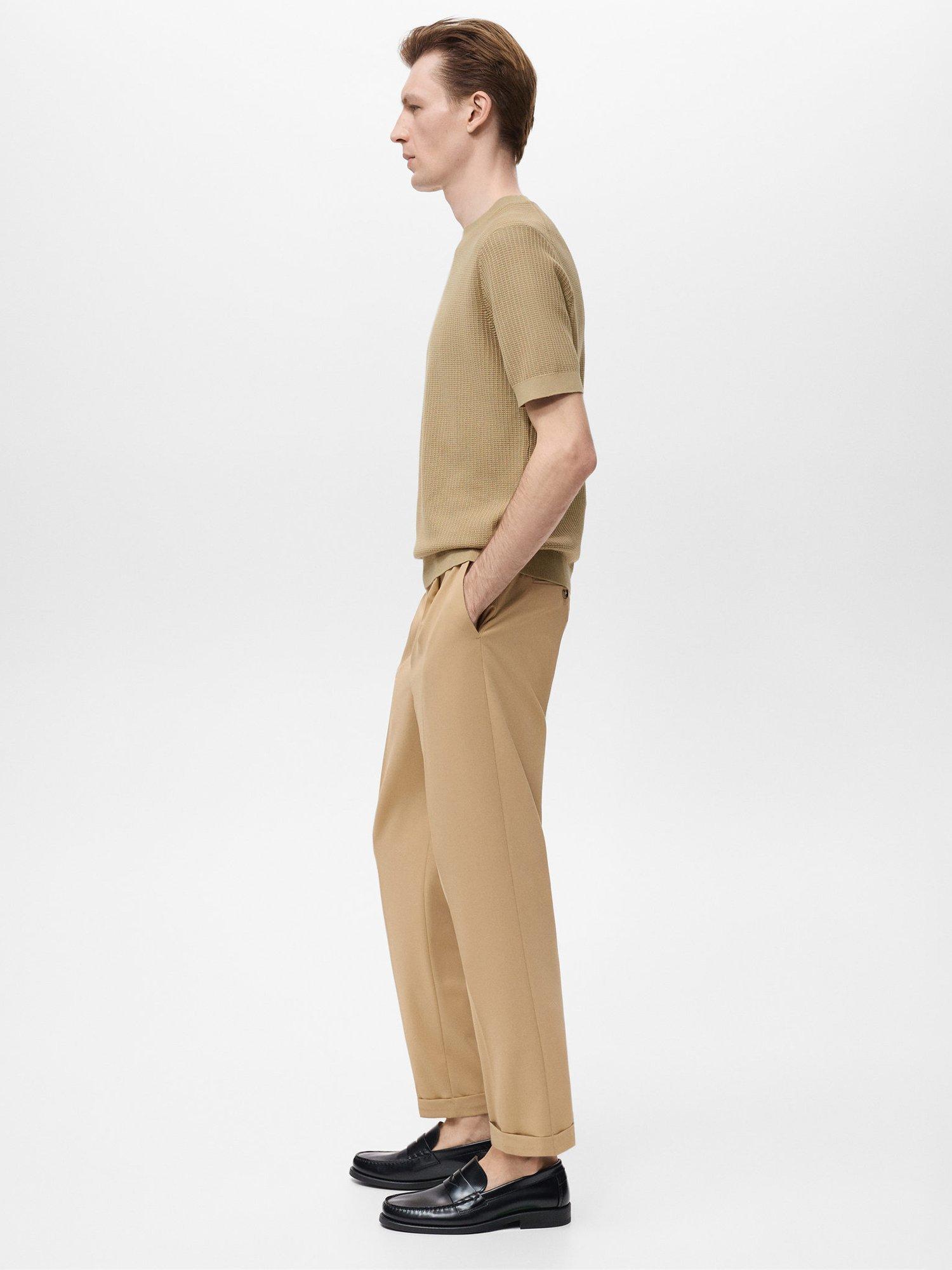 Product image 7 of 8, which shows Mango Fluid Cotton Knitted T-Shirt, Light Beige, L