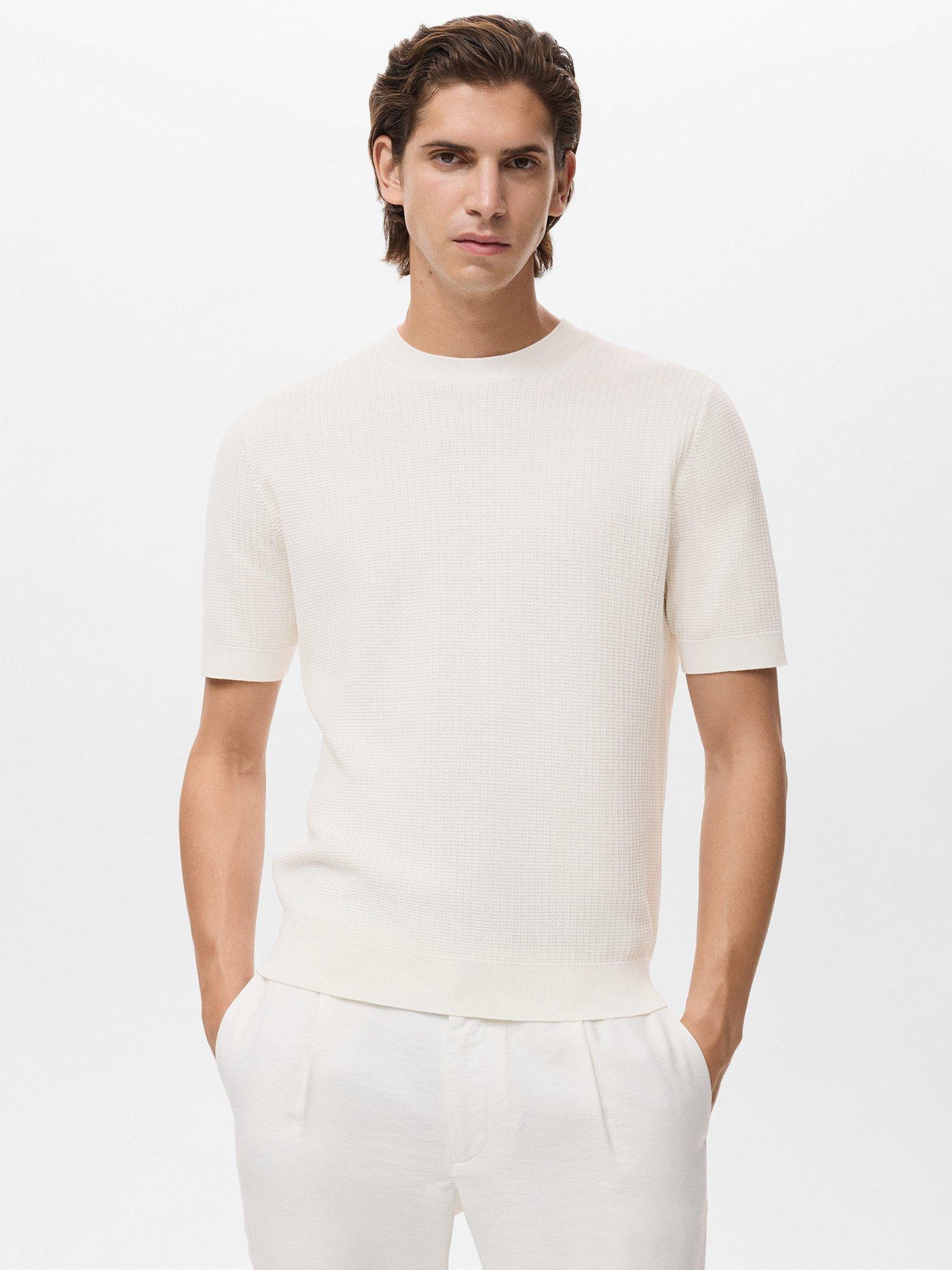 Product image 1 of 8, which shows Mango Fluid Cotton Knitted T-Shirt, Natural White, XXL