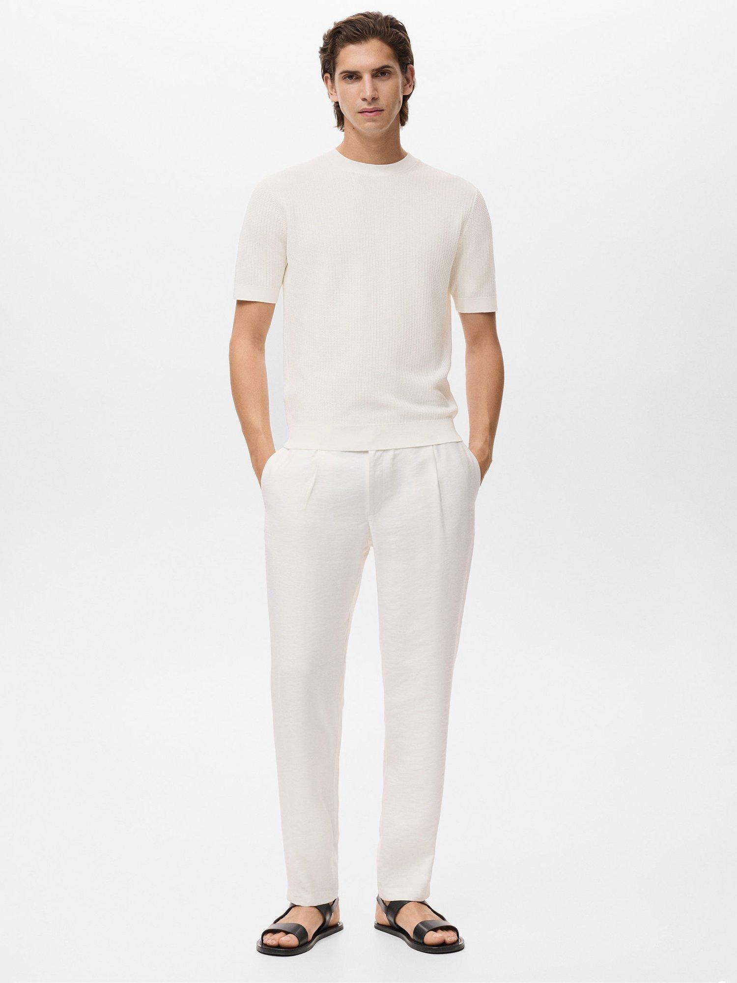 Product image 2 of 8, which shows Mango Fluid Cotton Knitted T-Shirt, Natural White, XXL