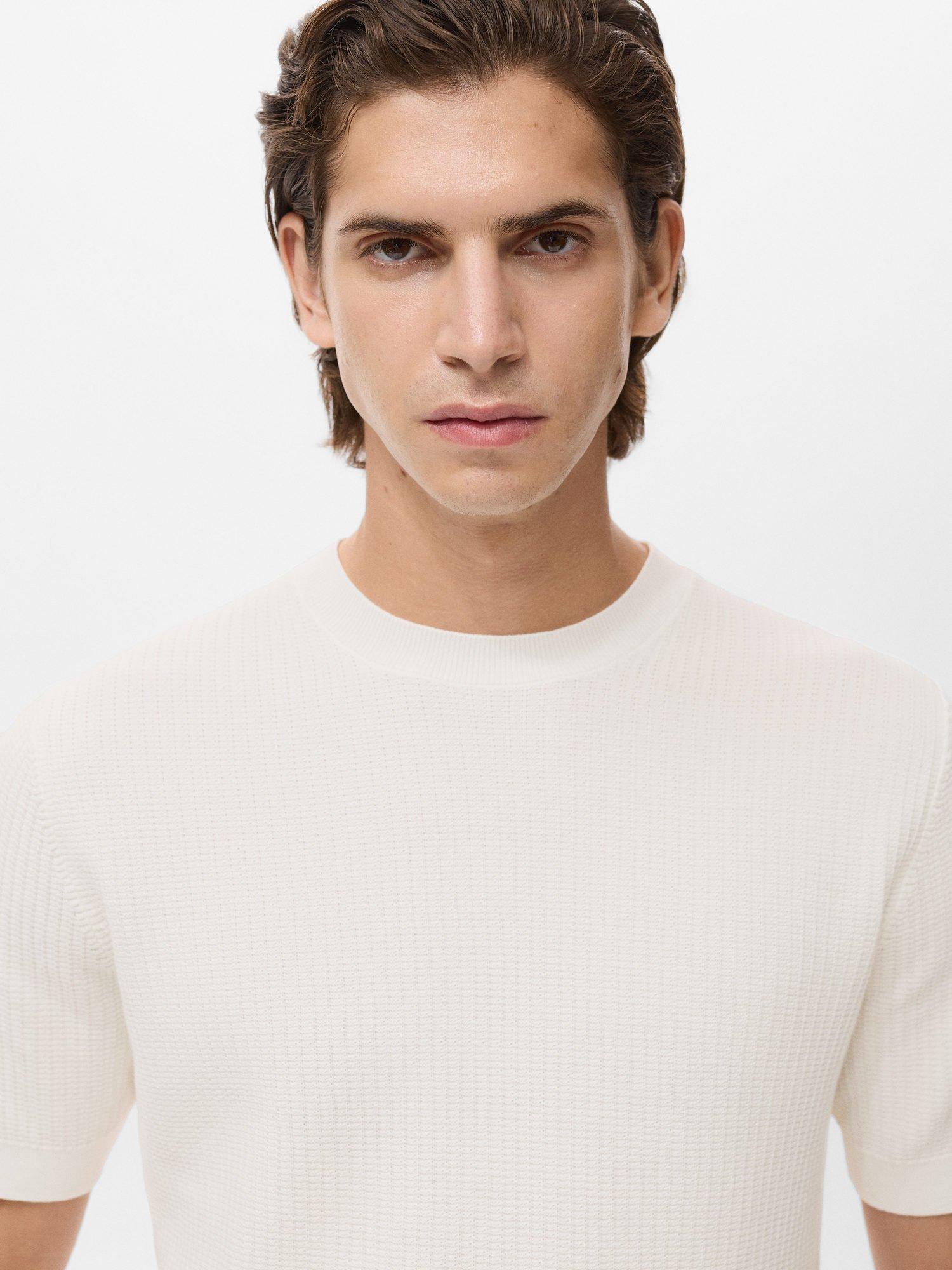 Product image 6 of 8, which shows Mango Fluid Cotton Knitted T-Shirt, Natural White, XXL