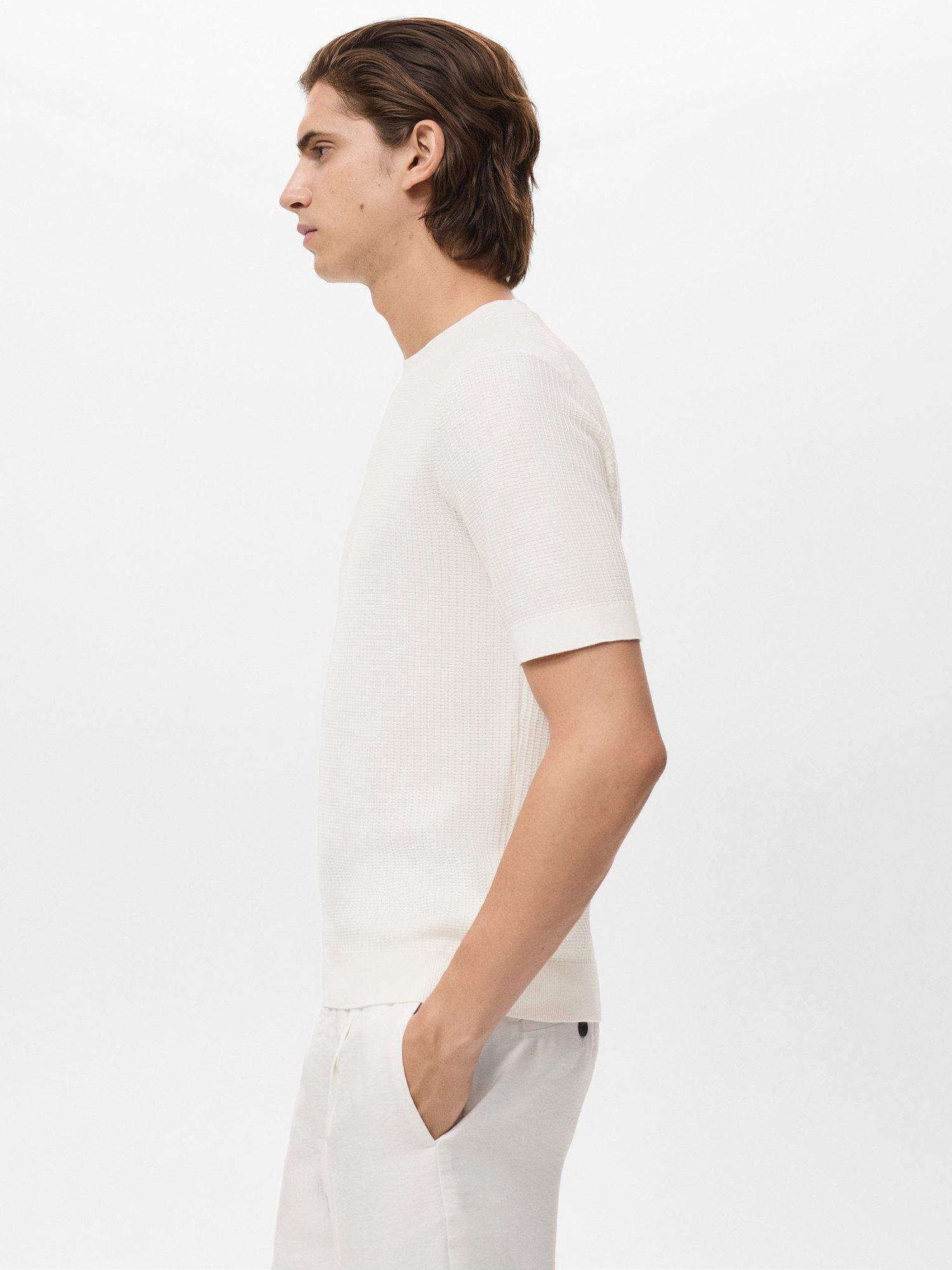 Product image 7 of 8, which shows Mango Fluid Cotton Knitted T-Shirt, Natural White, XXL