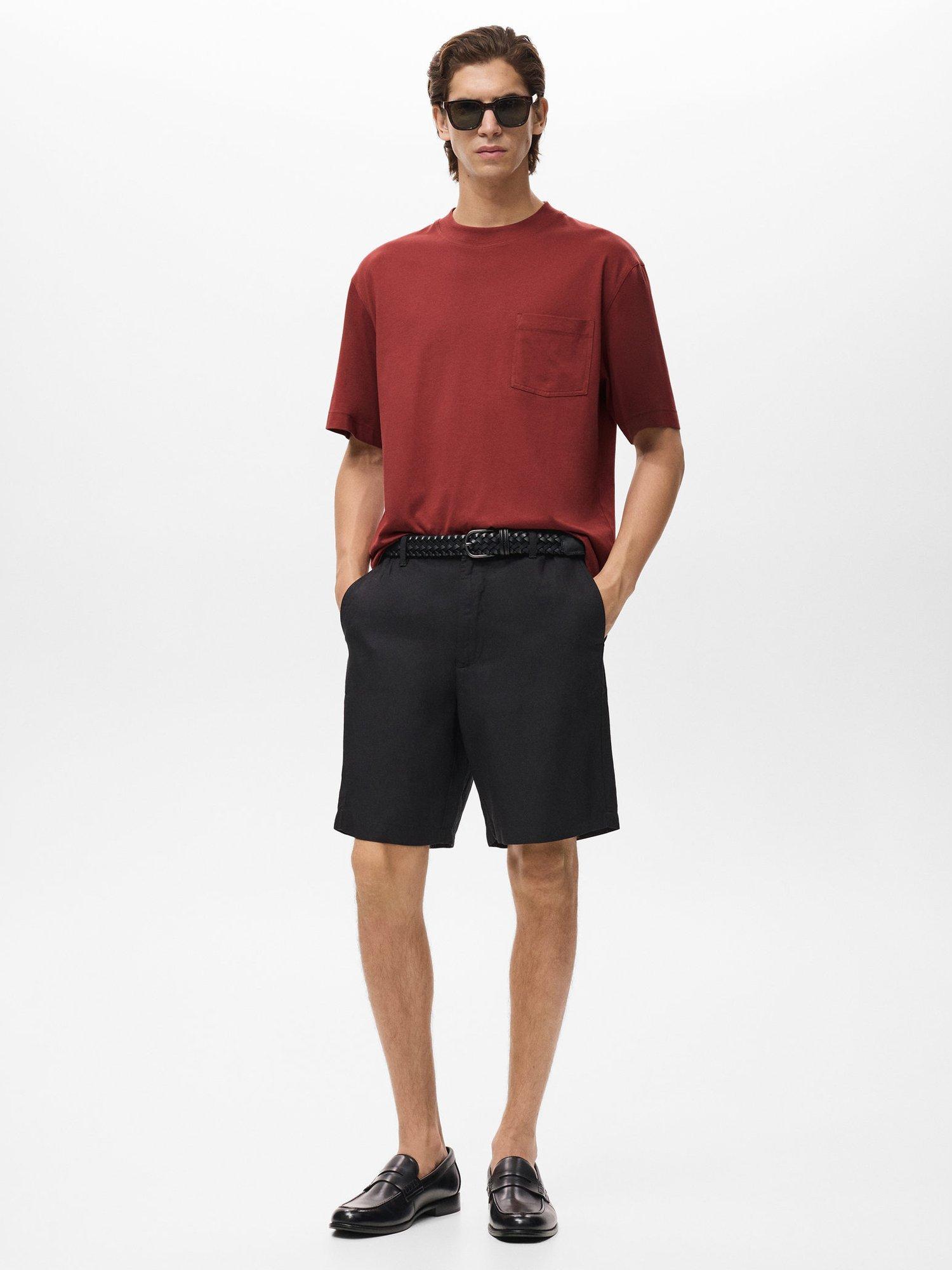 Product image 2 of 8, which shows Mango Single Cotton Boxy Fit T-Shirt, Dark Red, S