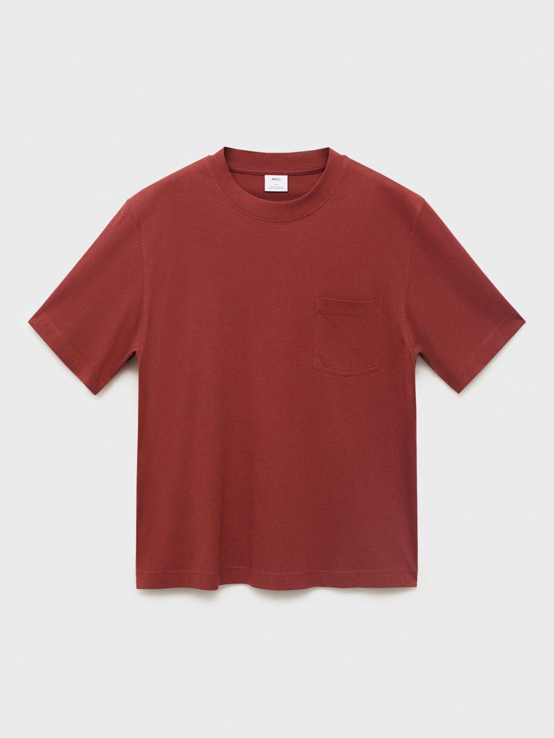 Product image 3 of 8, which shows Mango Single Cotton Boxy Fit T-Shirt, Dark Red, S