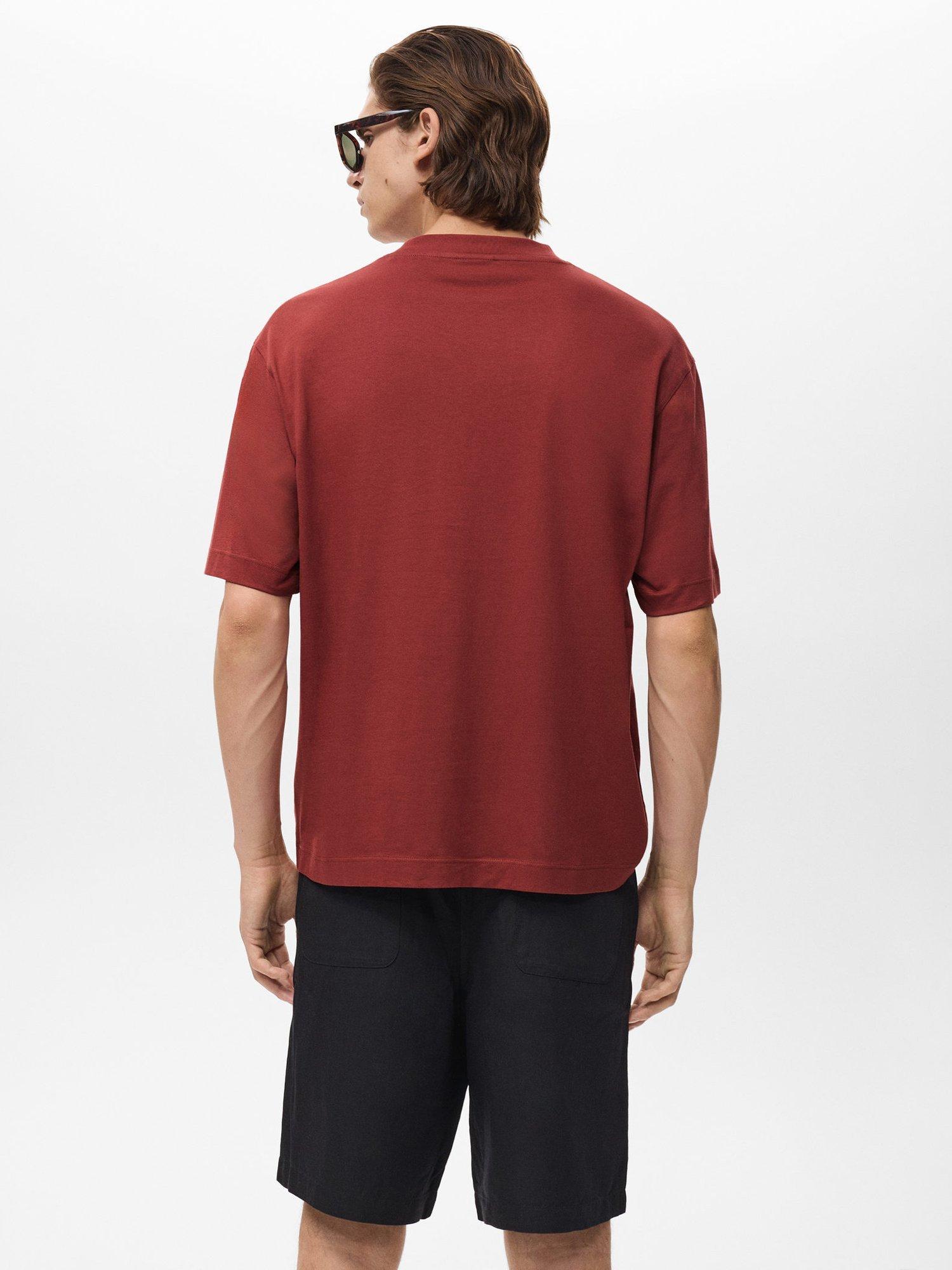 Product image 4 of 8, which shows Mango Single Cotton Boxy Fit T-Shirt, Dark Red, S