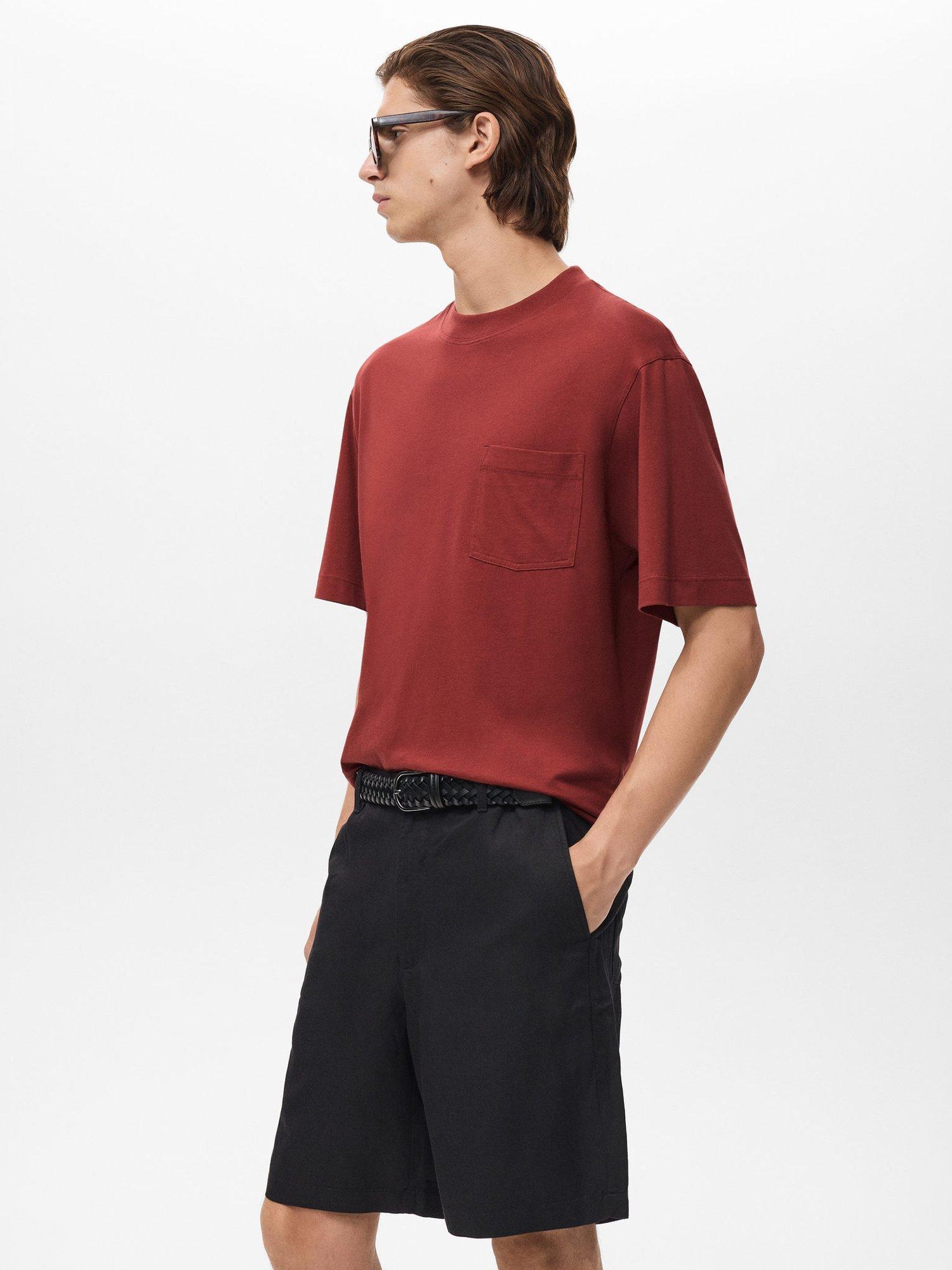 Product image 7 of 8, which shows Mango Single Cotton Boxy Fit T-Shirt, Dark Red, S