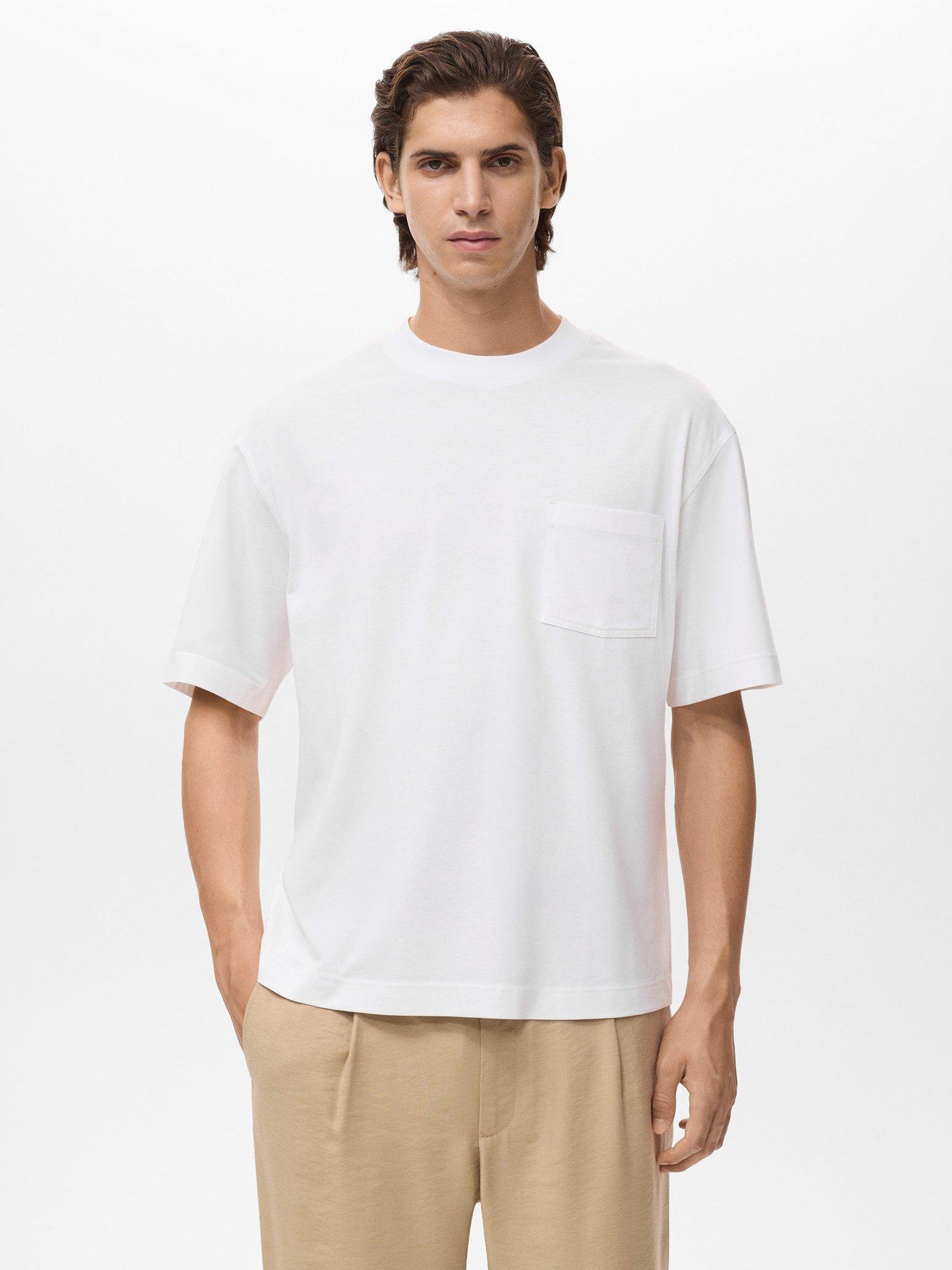 Product image 1 of 8, which shows Mango Single Cotton Boxy Fit T-Shirt, Natural White, S