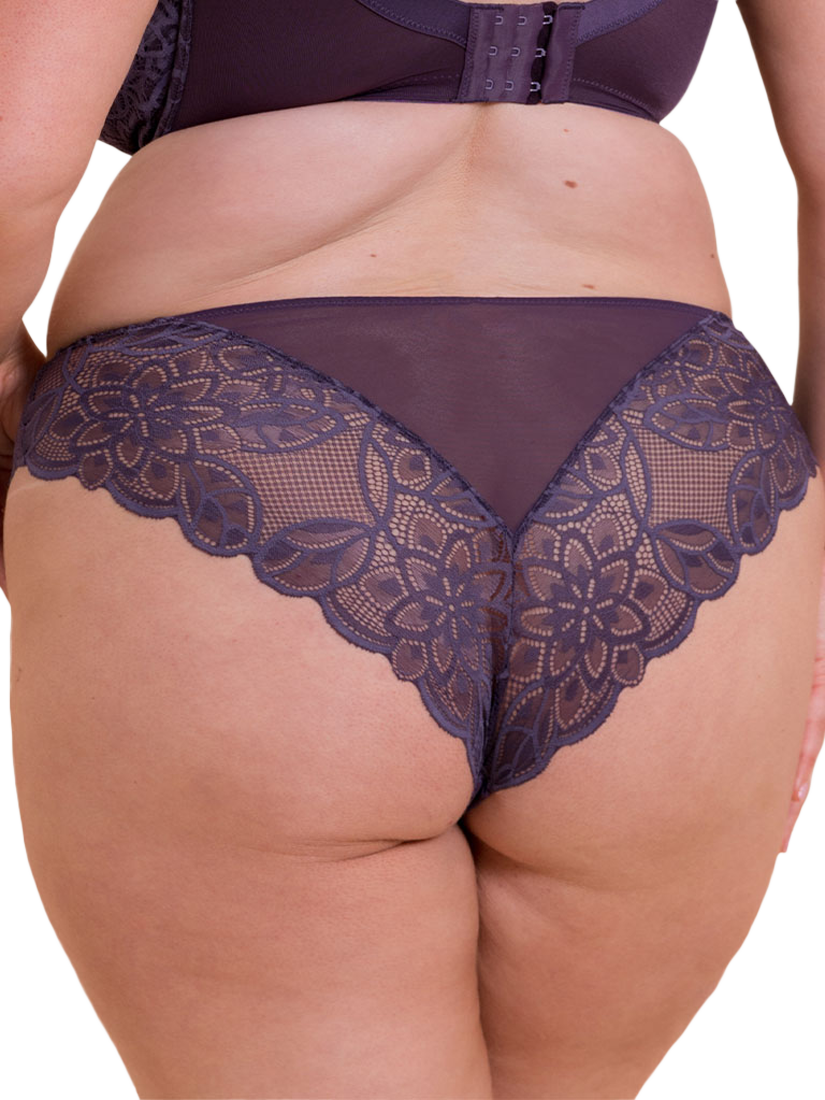 Product image 2 of 7, which shows Curvy Kate LoveLace Brazilian Knickers, Deep Purple, S