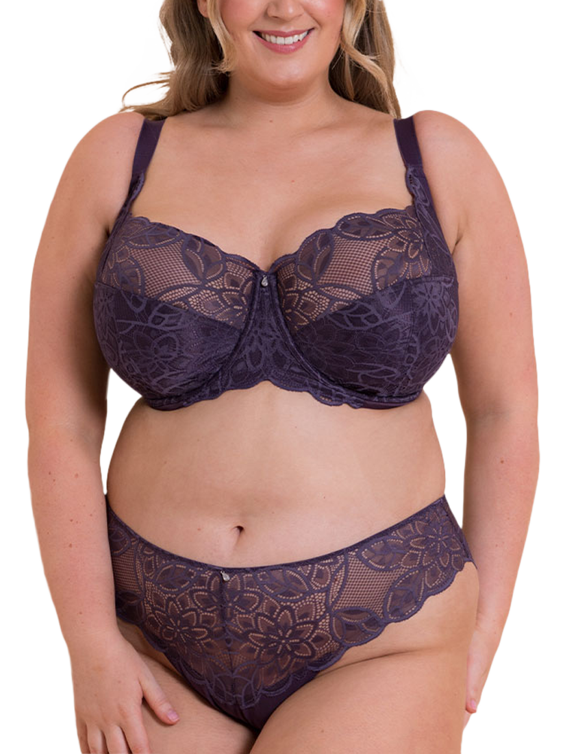 Product image 3 of 7, which shows Curvy Kate LoveLace Brazilian Knickers, Deep Purple, S