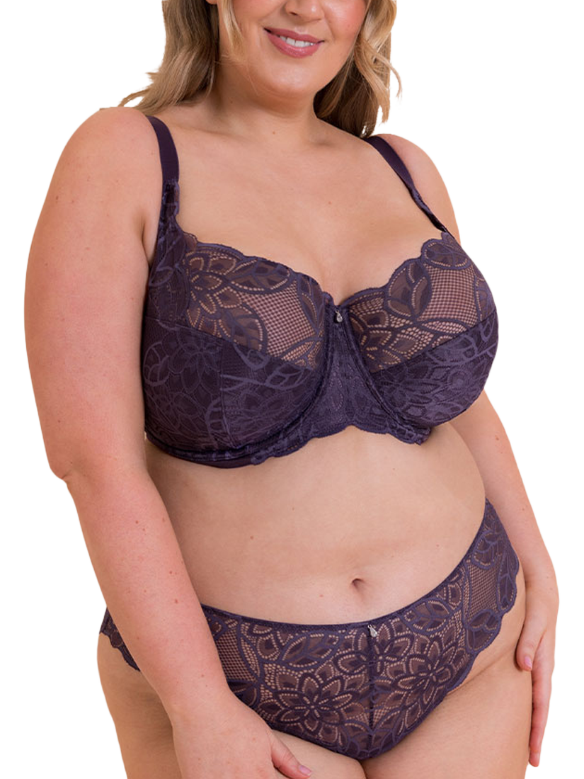 Product image 5 of 7, which shows Curvy Kate LoveLace Brazilian Knickers, Deep Purple, S