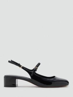 Mango Ada Patent Leather Effect Block Heel Mary Jane Shoes, Black