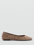 Mango Duma Studded Suede Ballerina Pumps, Beige