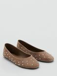 Mango Duma Studded Suede Ballerina Pumps, Beige